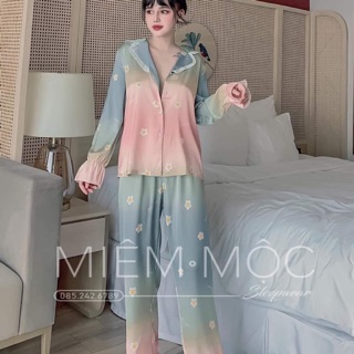 Pijama cổ bèo loang hoa cuc tdqd