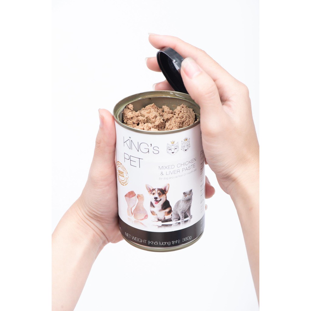 [Combo 12 lon] Pate lon King's Pet cho chó mèo - 380gr (Gà/Cá/Cá hồi/Giò heo).