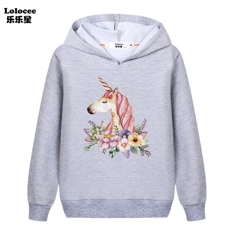 Áo Hoodies Tay Dài Hoạ Tiết Kỳ Lân Đáng Yêu Cho Bé Gái