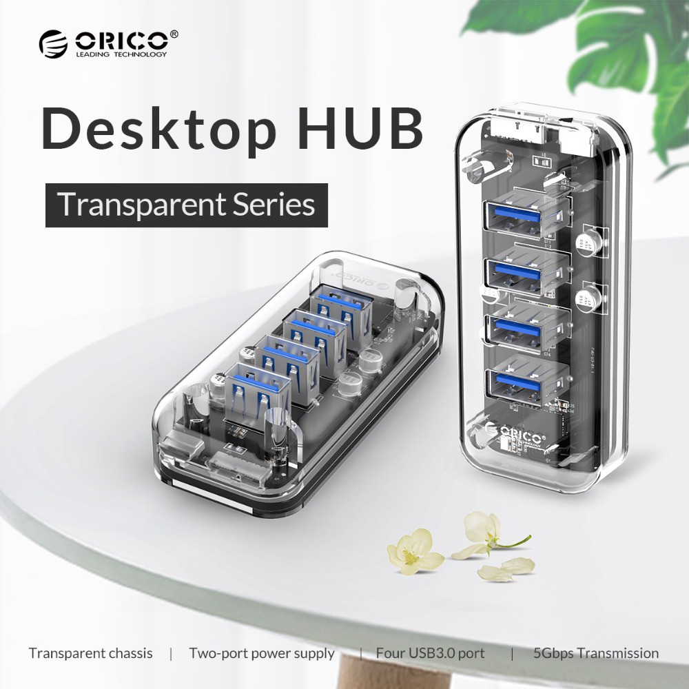 Orico Bộ Chia 4 Cổng Usb 3.0 Trong Suốt Có Đèn Xanh Dương