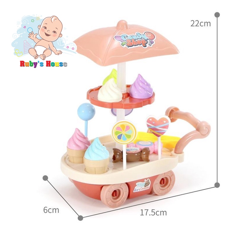 Đồ chơi xe đẩy bán kem 2 tầng, đồ chơi xe kem cho các bé vui chơi