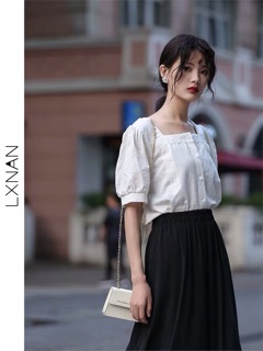 Áo cổ vuông viền ren ( có ảnh thật)