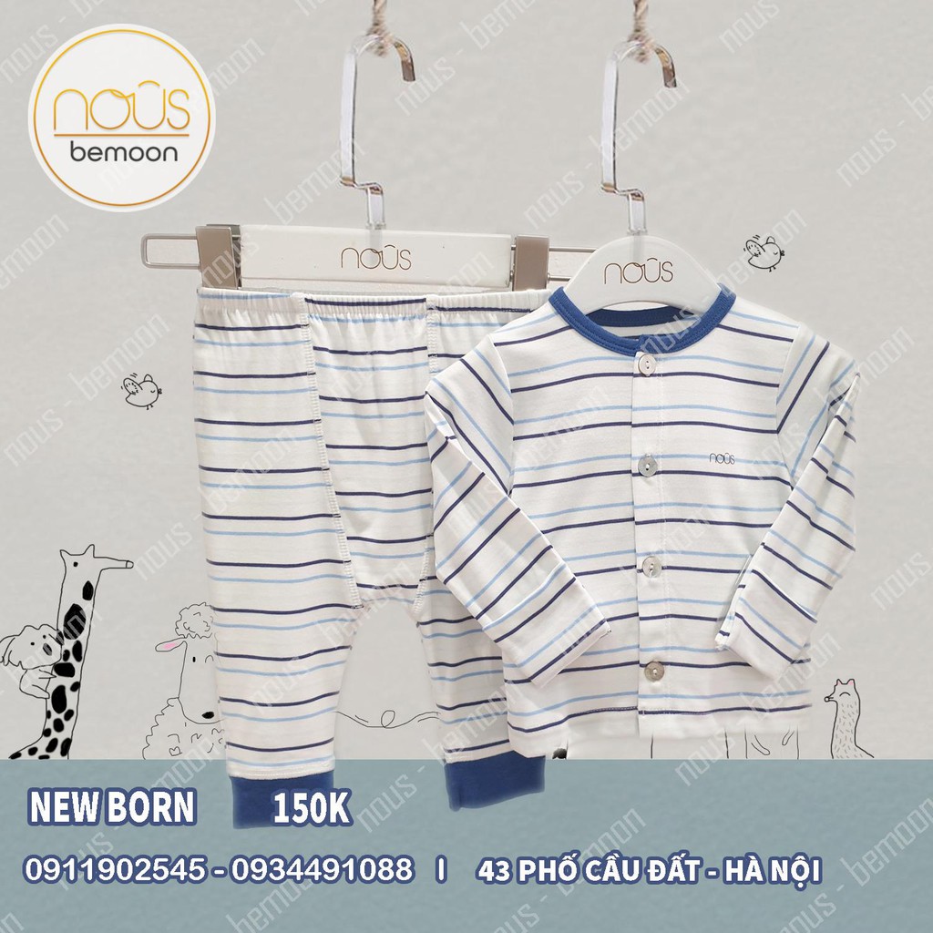 Bộ cài thẳng newborn nous pettit kẻ xanh navy