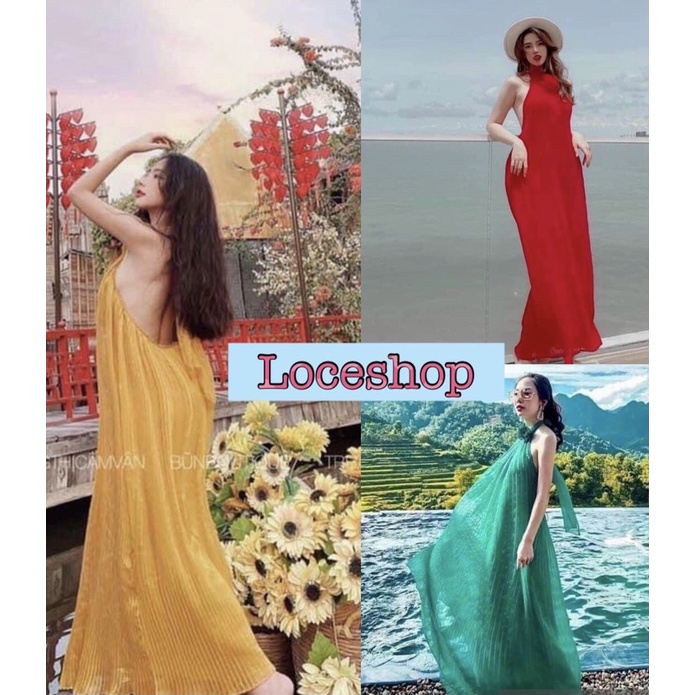 Đầm maxi dập ly hở lưng 3 màu