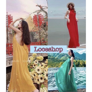 Đầm maxi dập ly hở lưng 3 màu