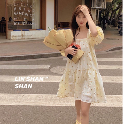 Đầm Hoa Cổ Vuông Tay Phồng Dáng Rộng Kiểu Retro Thời Trang Mùa Hè Cho Nữ