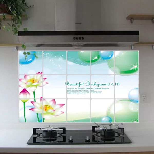 Decal dán bếp tráng nhôm cách nhiệt - Họa tiết Hoa Sen