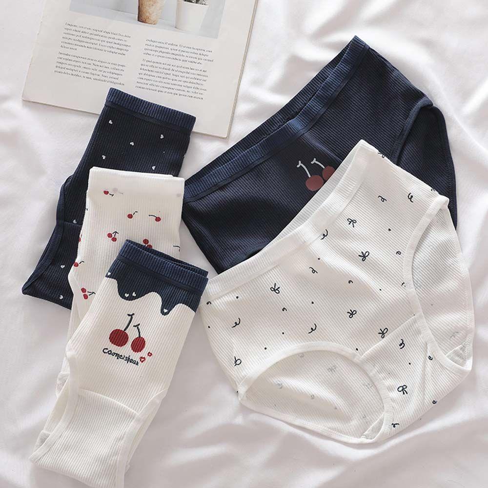 OCEANMAP Quần Lót Thoáng Khí Lưng Vừa In Họa Tiết Trái Tim Hoạt Hình Phong Cách Retro Cho Nữ