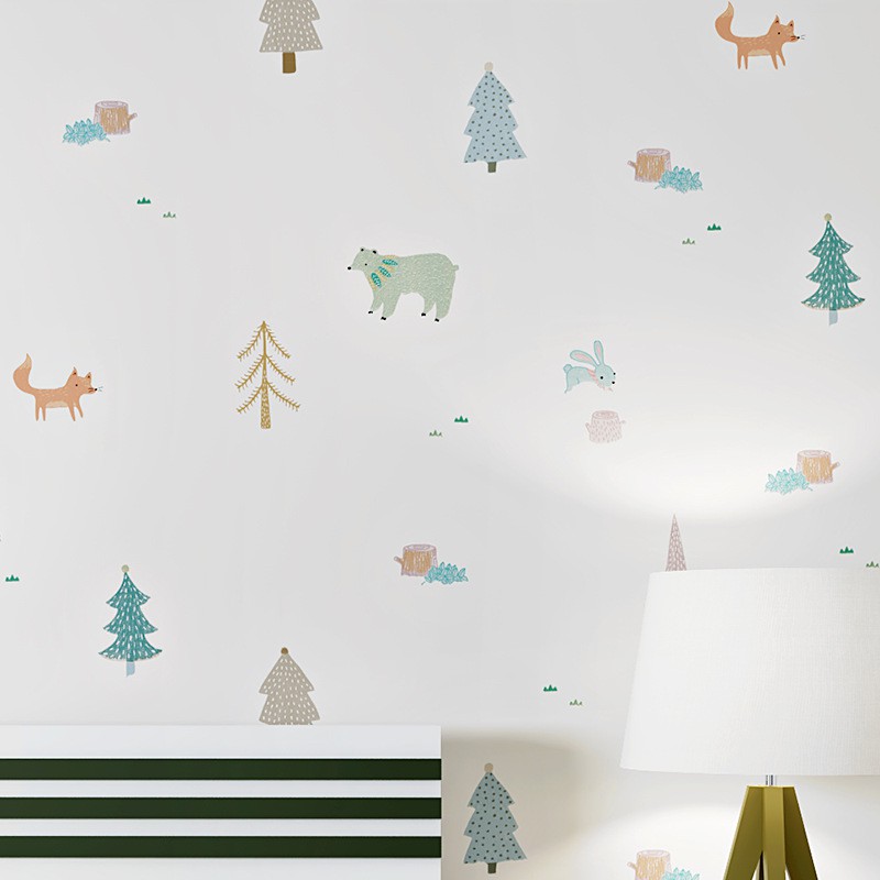 53cm * 9.5m wallpaper Non-self-adhesive PVC wallpaper Chất liệu PVC chất lượng cao không có chất kết dính hình nền trẻ em phòng bé gái phòng trẻ em phong cách Bắc Âu graffiti động vật hoạt hình hài hước Hàn Quốc