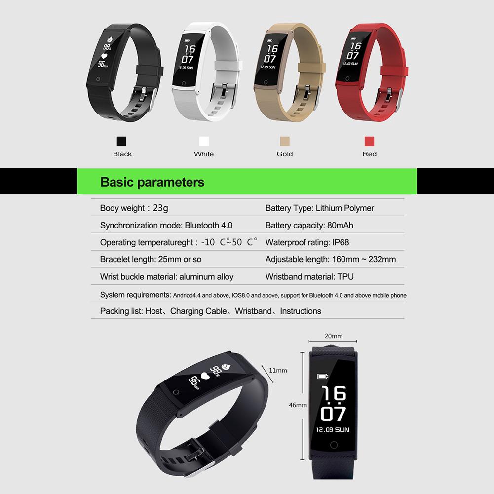 S6 Bracelet Fitness Tracker Pedometer Heart Rate Monitor for Android iOS