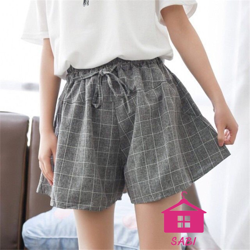 [Mã WARN10 giảm 10k đơn 99k] Quần đùi nữ ống rộng kẻ nơ FREE SIZE DƯỚI 60KG - Quần sooc nữ SABI SHOP | BigBuy360 - bigbuy360.vn