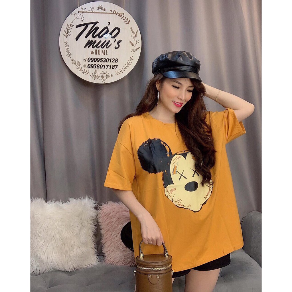 Áo thun Mickey dễ thương from rộng unisex cao cấp bền màu 1Kenz
