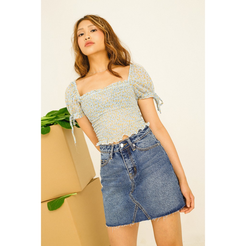 Váy jean MIEU dáng ngắn chữ A ráp cắt lai - GF07 | BigBuy360 - bigbuy360.vn