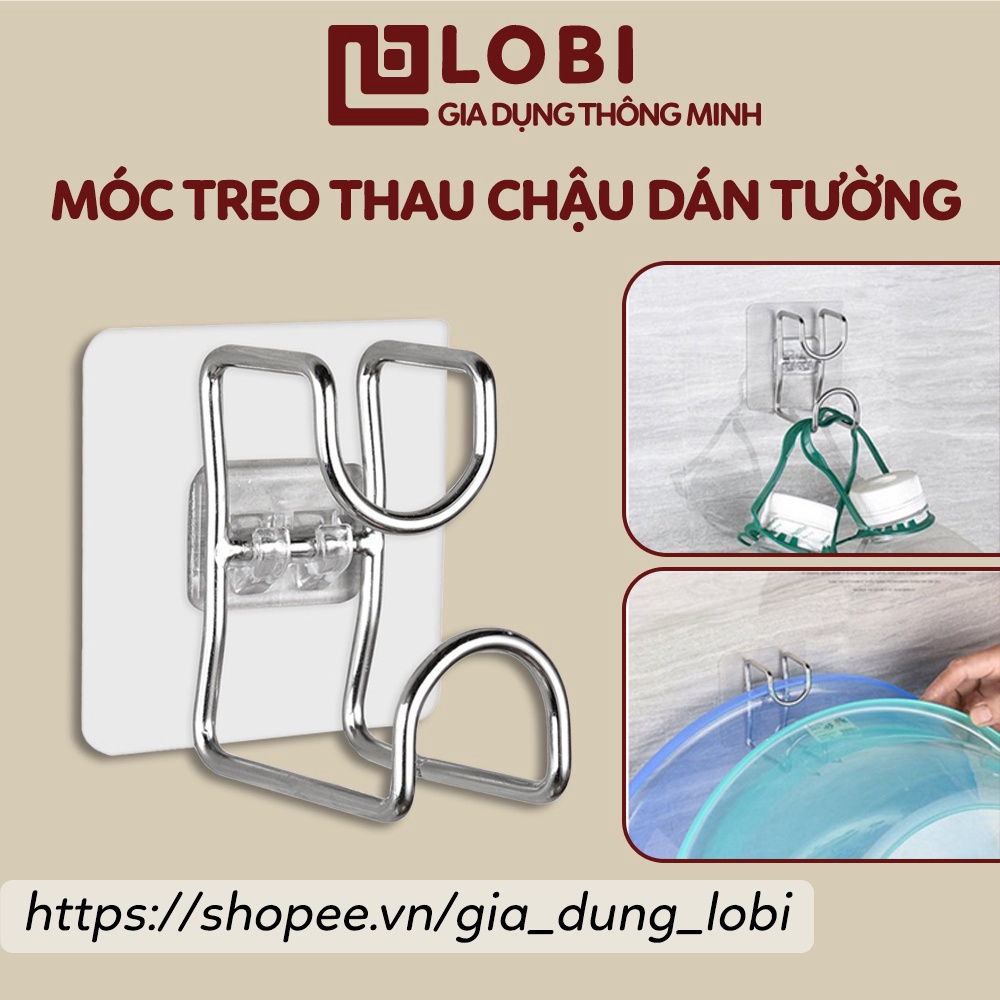 Móc treo đồ thau chậu đồ dùng phòng tắm, móc treo rổ giá đồ nhà bếp dán tường siêu chắc inox 4mm