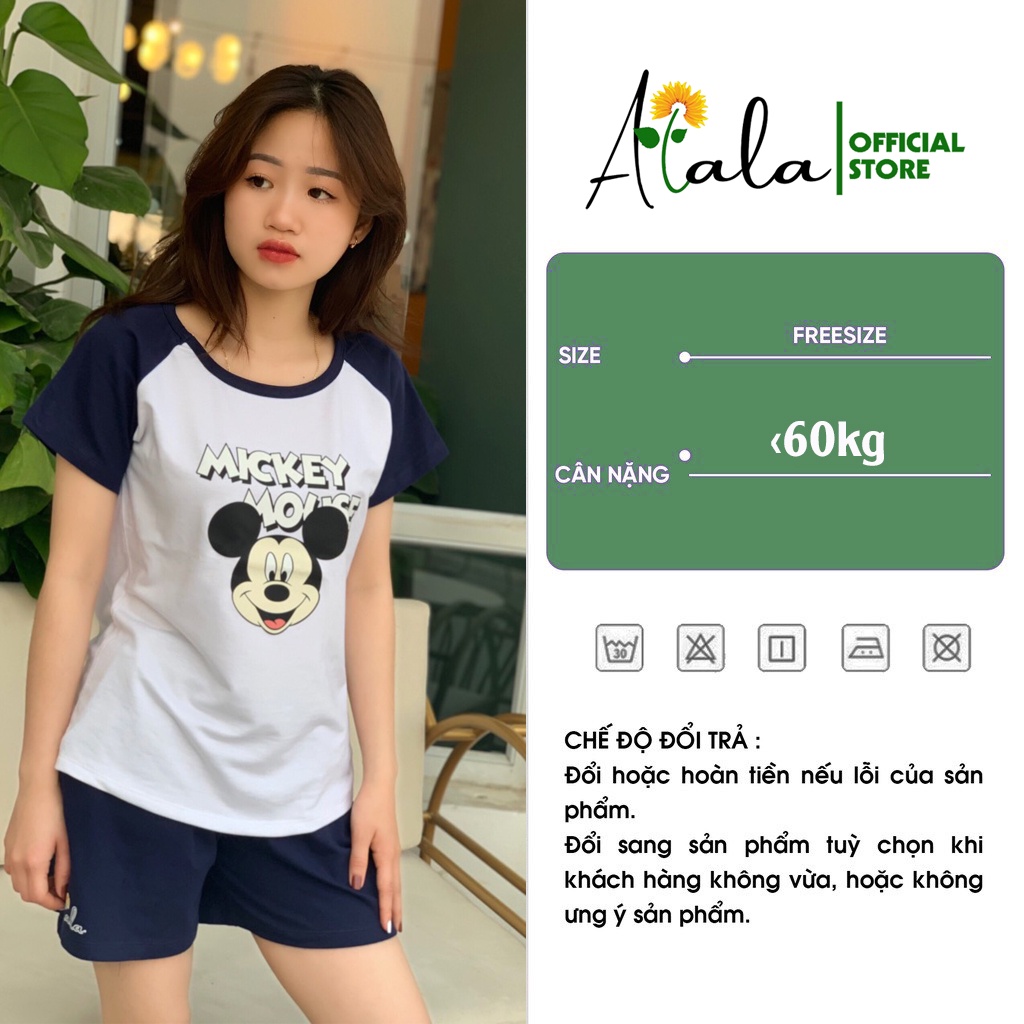 Bộ Mặc nhà Nữ Set Bộ Tay Ngắn Quần Đùi Họa Tiết Mickey Sắc Nét Chất Thun Coton Mềm Dễ Thương Mặc Nhà Thoải Mái