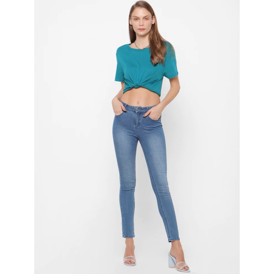 Áo thun cơ bản nữ vải dư màu xanh