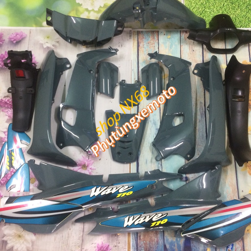 Full bộ Dàn áo xe wave alpha 110 -nhựa xe wave ZX-wave 1 bóng màu xi măng -nhựa ABS