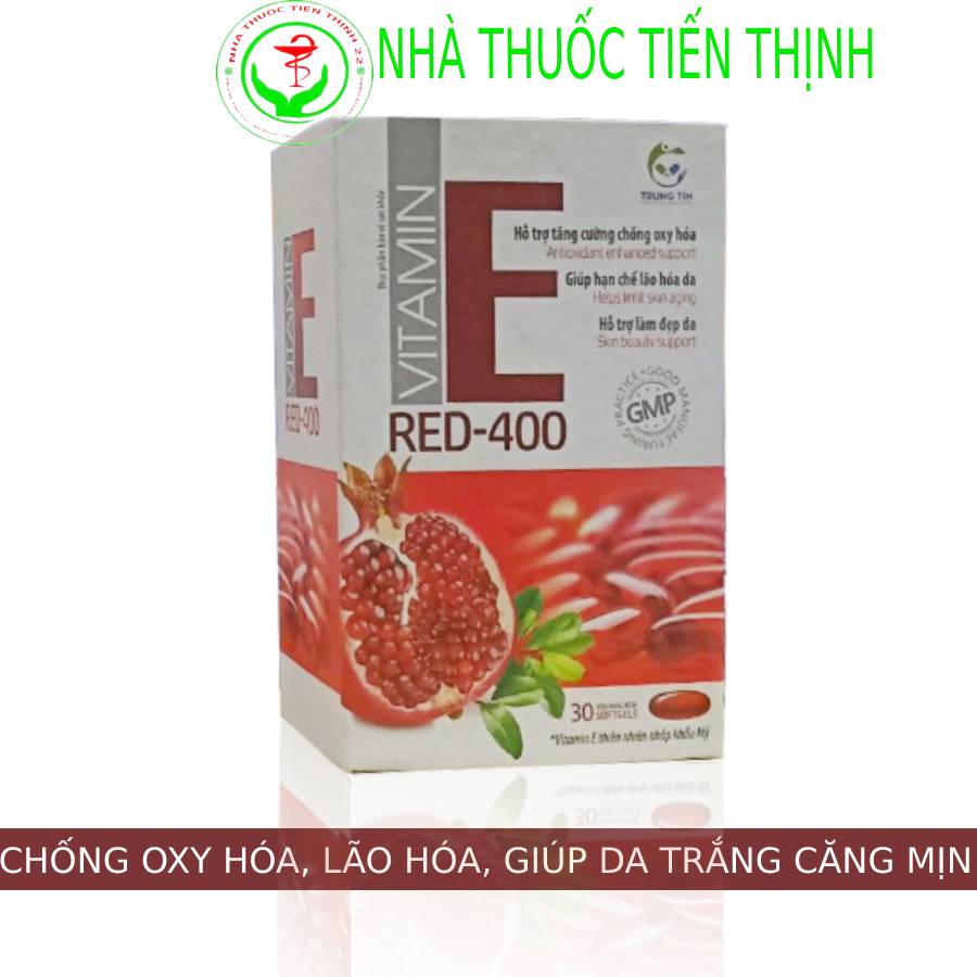 Vitamin E RED-400 Hỗ trợ tăng cường chống oxy hóa, hạn chế lão hóa da, đẹp da nhập khẩu Ý- Hộp 30 viên nang