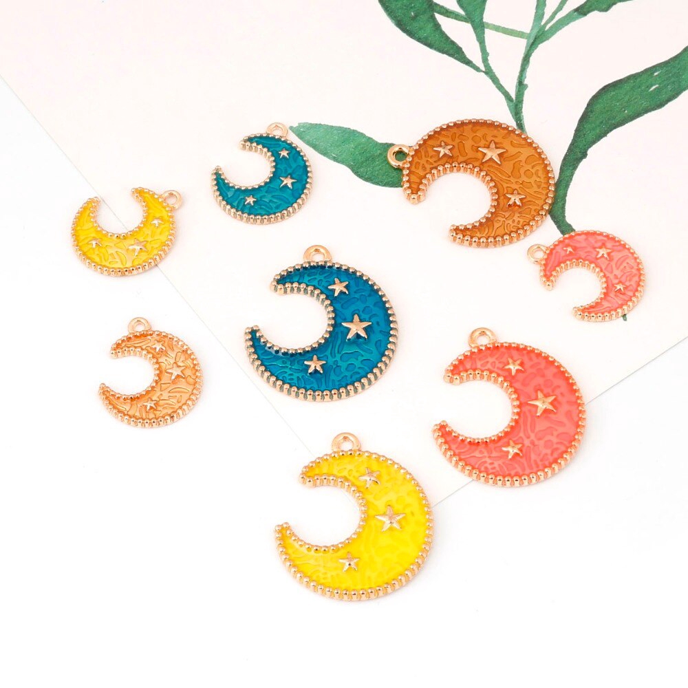 Bộ 6 mặt dây chuyền tráng men hình mặt trăng kích thước 7x18mm (10x25mm)