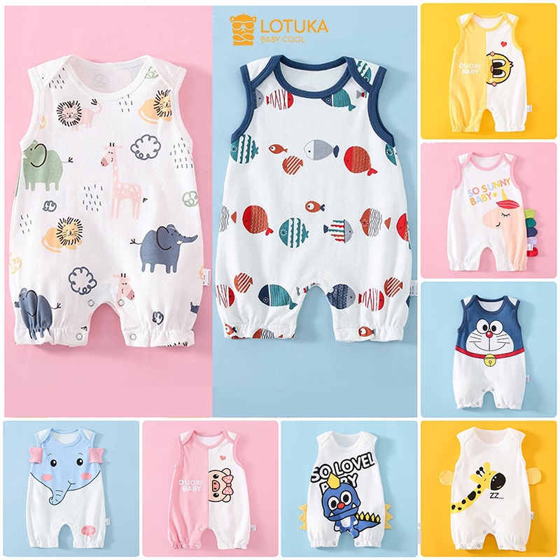 Bộ bodysuit cho bé Sát Nách body đùi chất cotton mềm mịn hình động vật đáng yêu mẫu quần áo sơ sinh từ 0-12 tháng