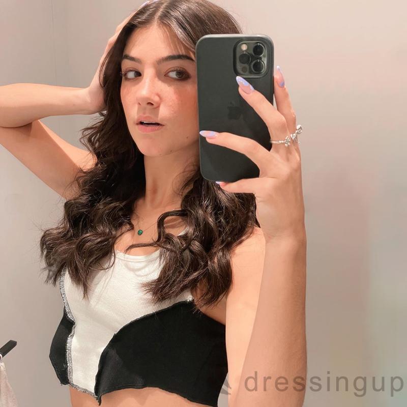 Áo Lửng Cổ Chữ U Không Tay Màu Tương Phản Cá Tính Cho Nữ | BigBuy360 - bigbuy360.vn