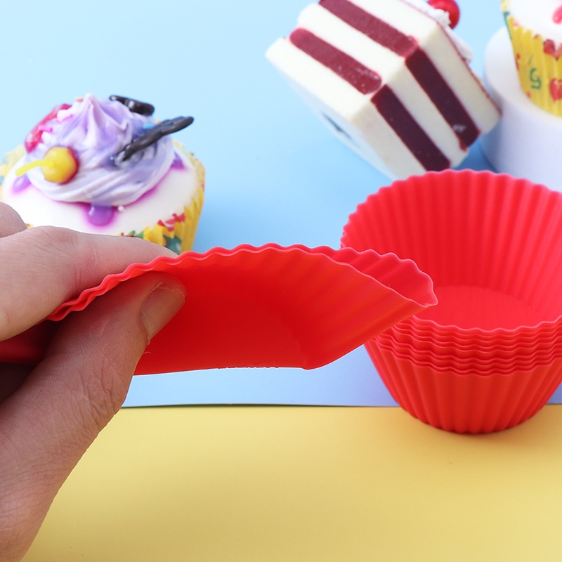 Khuôn Silicone Làm Bánh Cupcake Hình Tròn Mini Màu Sắc Ngẫu Nhiên Có Thể Tái Sử Dụng