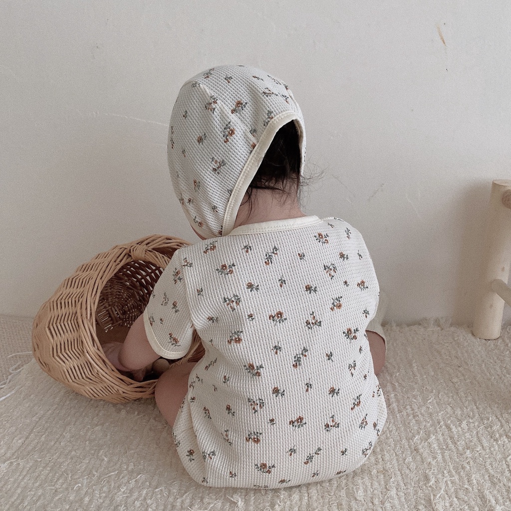 Bộ Áo Liền Quần Kèm 1 Nón Họa Tiết Hoa Dễ Thương Thời Trang Mùa Hè Cho Bé Sơ Sinh