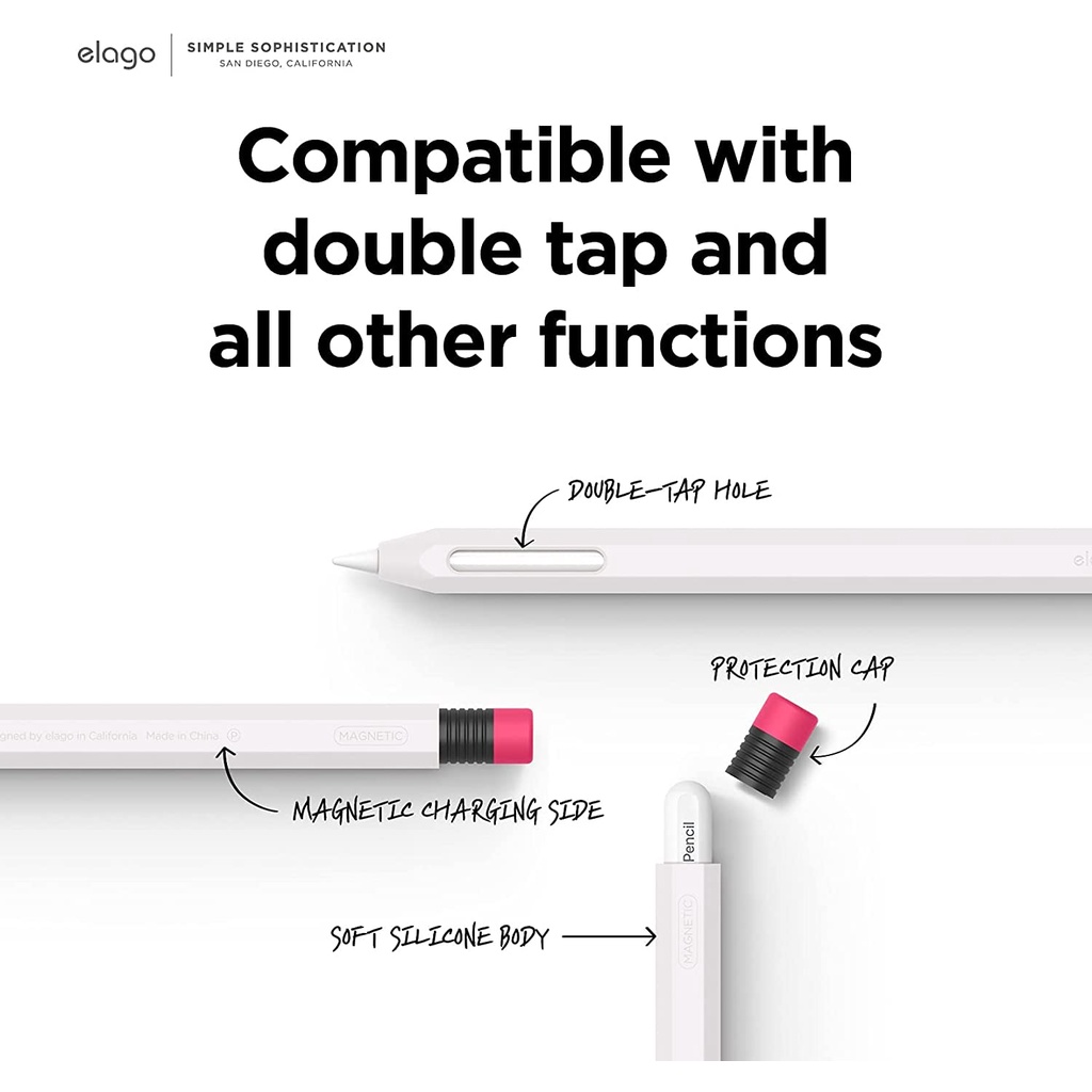 Vỏ Bảo Vệ Silicone cho Apple Pencil 2 elago Classic Chống Bẩn, Chống Trầy (White) - Hàng Chính Hãng