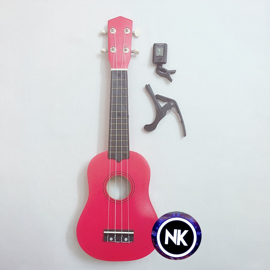 Gói Ukulele Soprano trơn nhiều màu + Máy lên dây + Capo - Có Sẵn