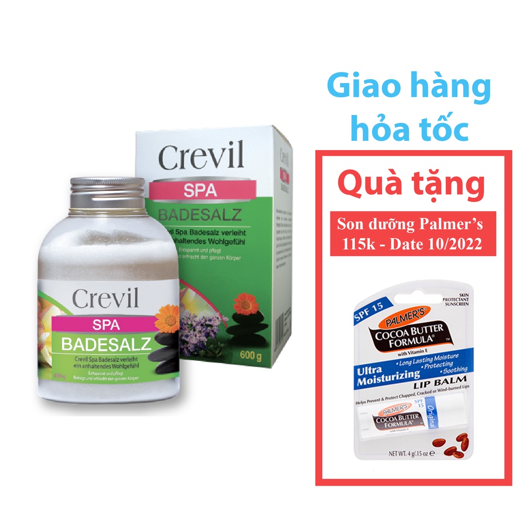 [Tặng son] Muối Tắm Giảm Mụn, Giảm Mẩn Ngứa,Tẩy Da Chết Crevil Spa Badesalz 600g