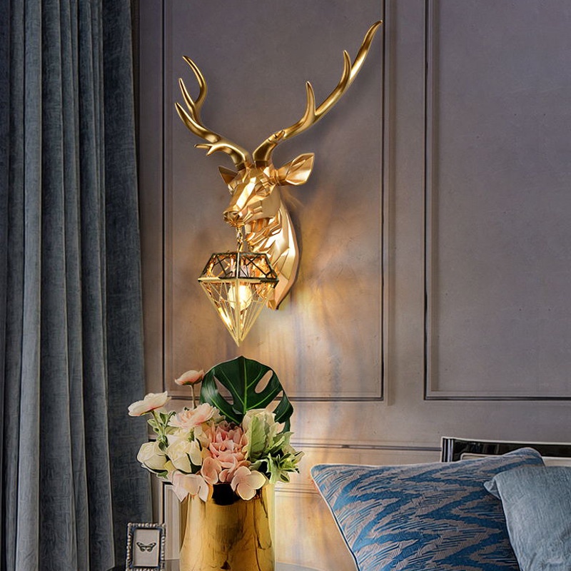 Đèn Tường Led Trong Nhà Lucky Deer Head Đèn Tường Trang Trí Phòng Khách Nền Đèn Tường Phòng Ngủ