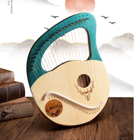 [ BST LYRE] Đàn Lyre 19 dây /21 dây/24 dây Lyre Harp Molin-MM1882 Xanh Dương tặng cây chỉnh dây, phím gãy đàn, khăn lau