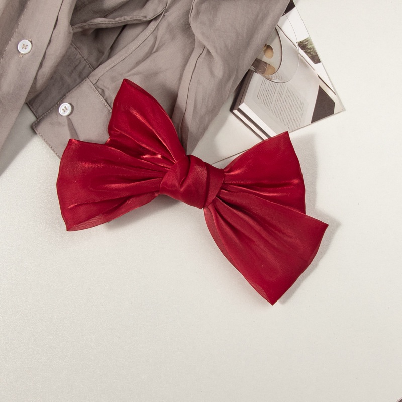 Kẹp Tóc Nơ Vải Satin Đính Ngọc Trai Phong Cách Hàn Quốc Cho Nữ