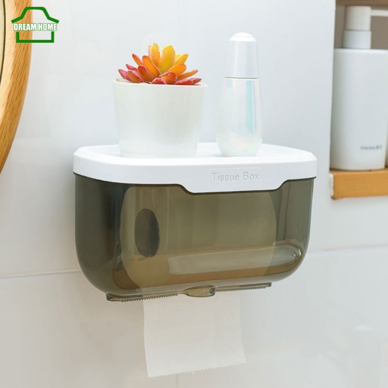 Hộp Đựng Khăn Giấy Treo Tường Trong Suốt Không Cần Đục Lỗ Chống Nước Đơn Giản Sáng Tạo Cho Nhà Tắm