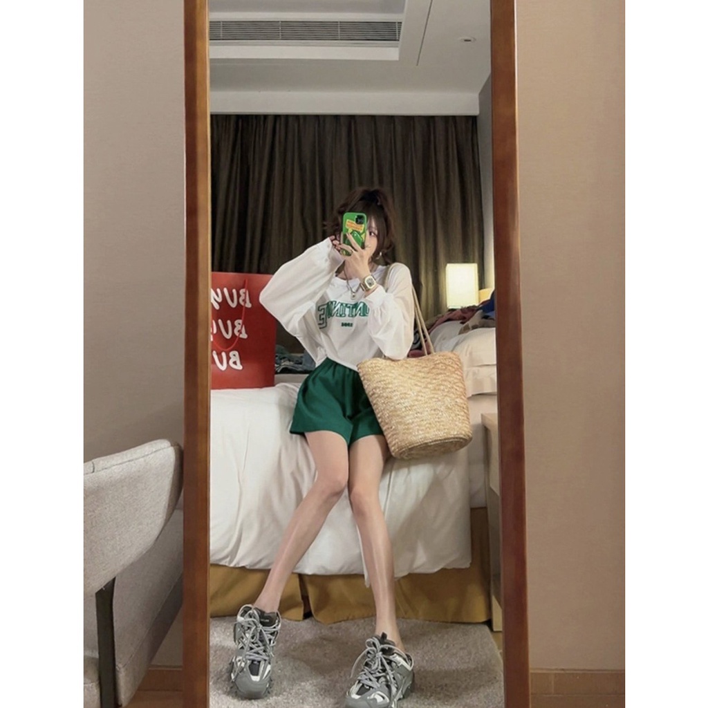 Set Áo Dài Tay Continue Mix Quần Sooc PEONYB Nữ [FREESHIP]  Bộ đồ short ống rộng kèm thun bánh bèo kiểu hàn quốc đẹp