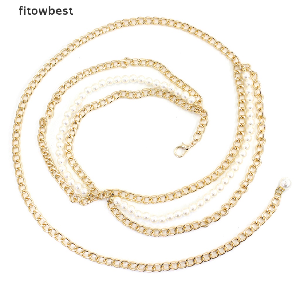 Thắt Lưng Dây Xích Nhiều Lớp Bằng Kim Loại Đính Ngọc Trai Có Thể Điều Chỉnh Cho Nữ