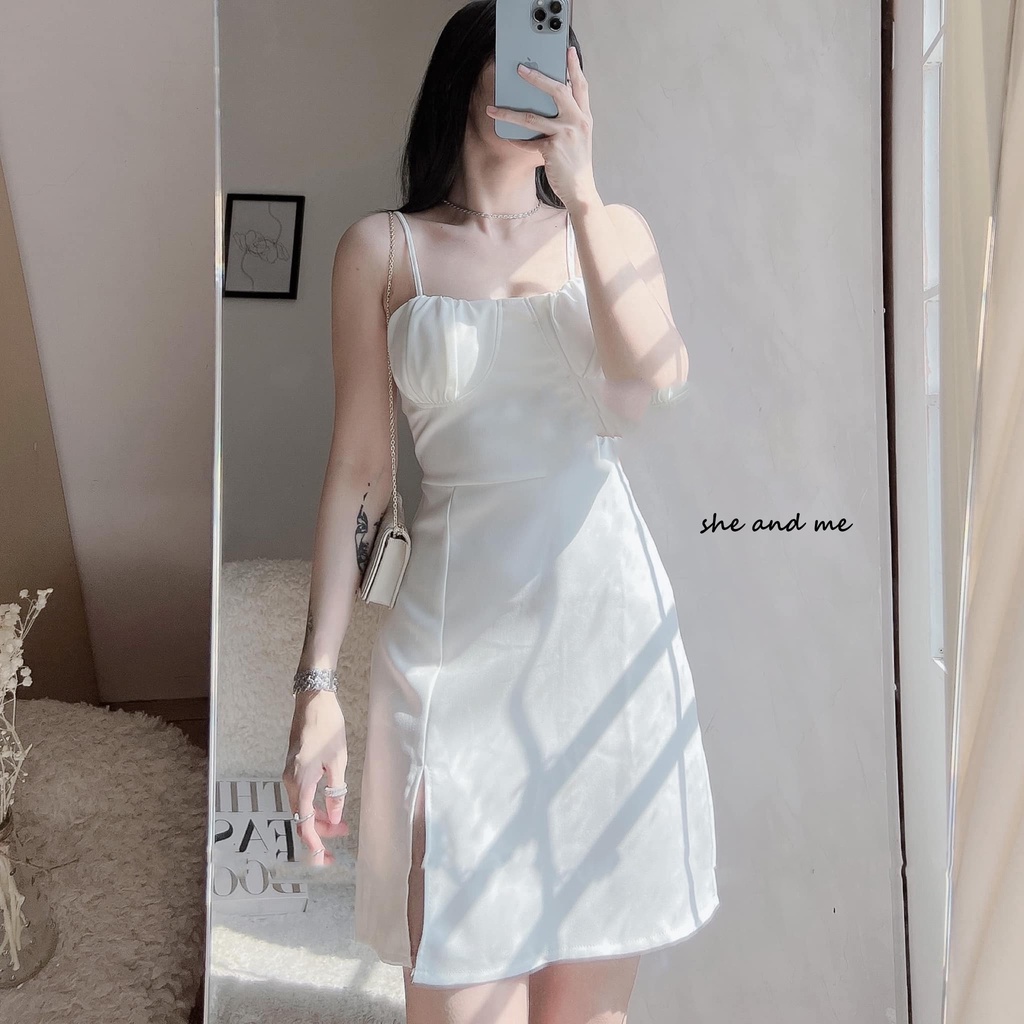 (SALE TẬN GỐC) Đầm Nữ Váy Hai Dây Cúp Ngực Xẻ Tà Có Sẵn Mút Ngực Hàng Quảng Châu Cực Đẹp (Ảnh thật ở cuối)