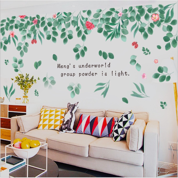 Decal dán tường phòng khách Giàn lá xanh 3D mẫu số 3 - decan cao cấp HCM