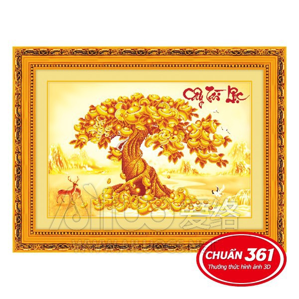 Tranh thêu chữ thập 5d Cây Tài Lộc -Thổi Vàng < 53255 > chưa thêu