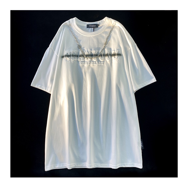New style chain short-sleeved t-shirt women's embossed print loose top