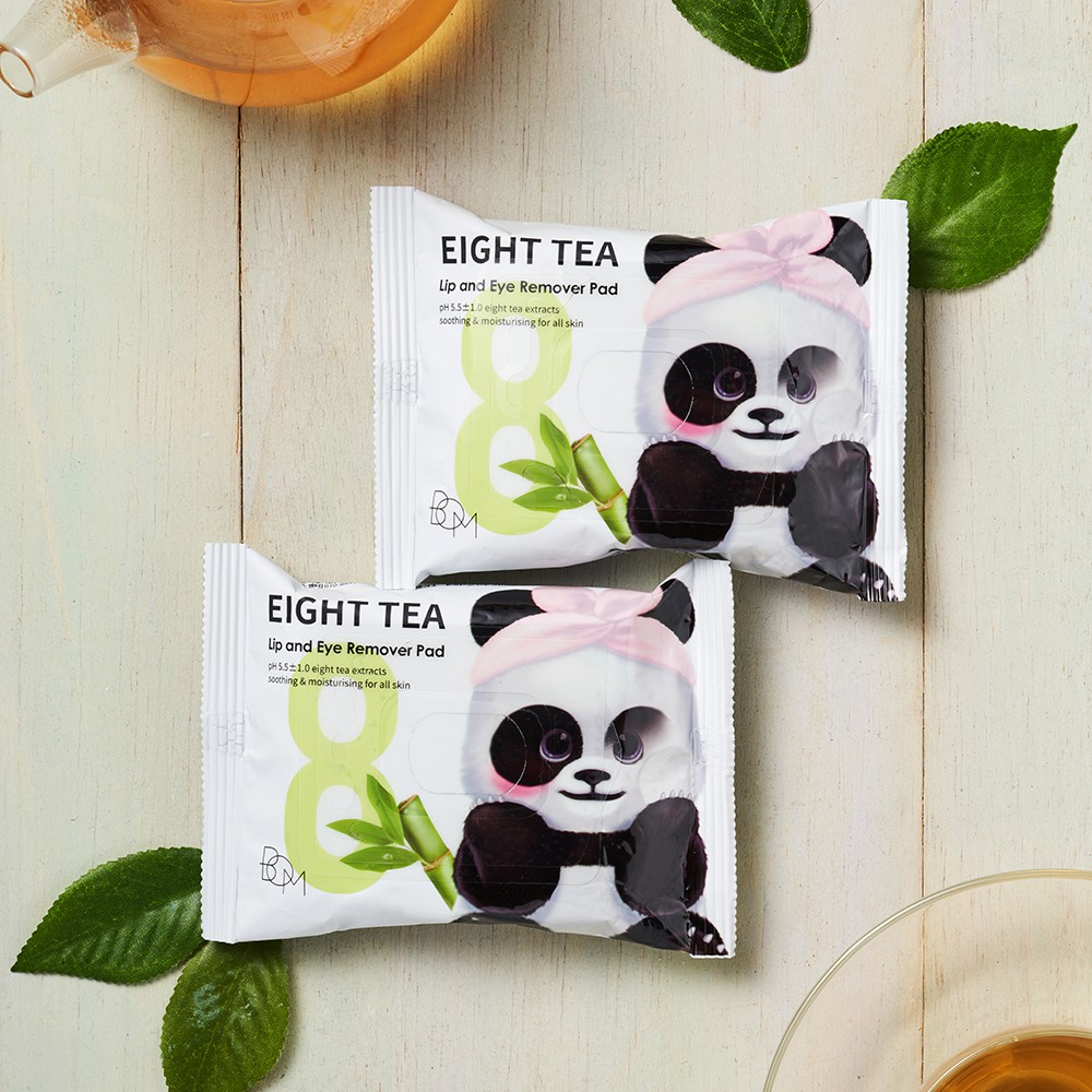Khăn Uớt BOM Eight Tea Lip &amp; Eye Remover Pad 8 Loại Trà Tẩy Trang Mắt và Môi 30 Miếng 55g