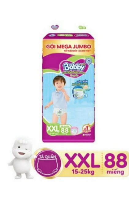 Tặng 12 miếng + Tã quần bobby mega jumbo M120/L104/XL92/XXL84