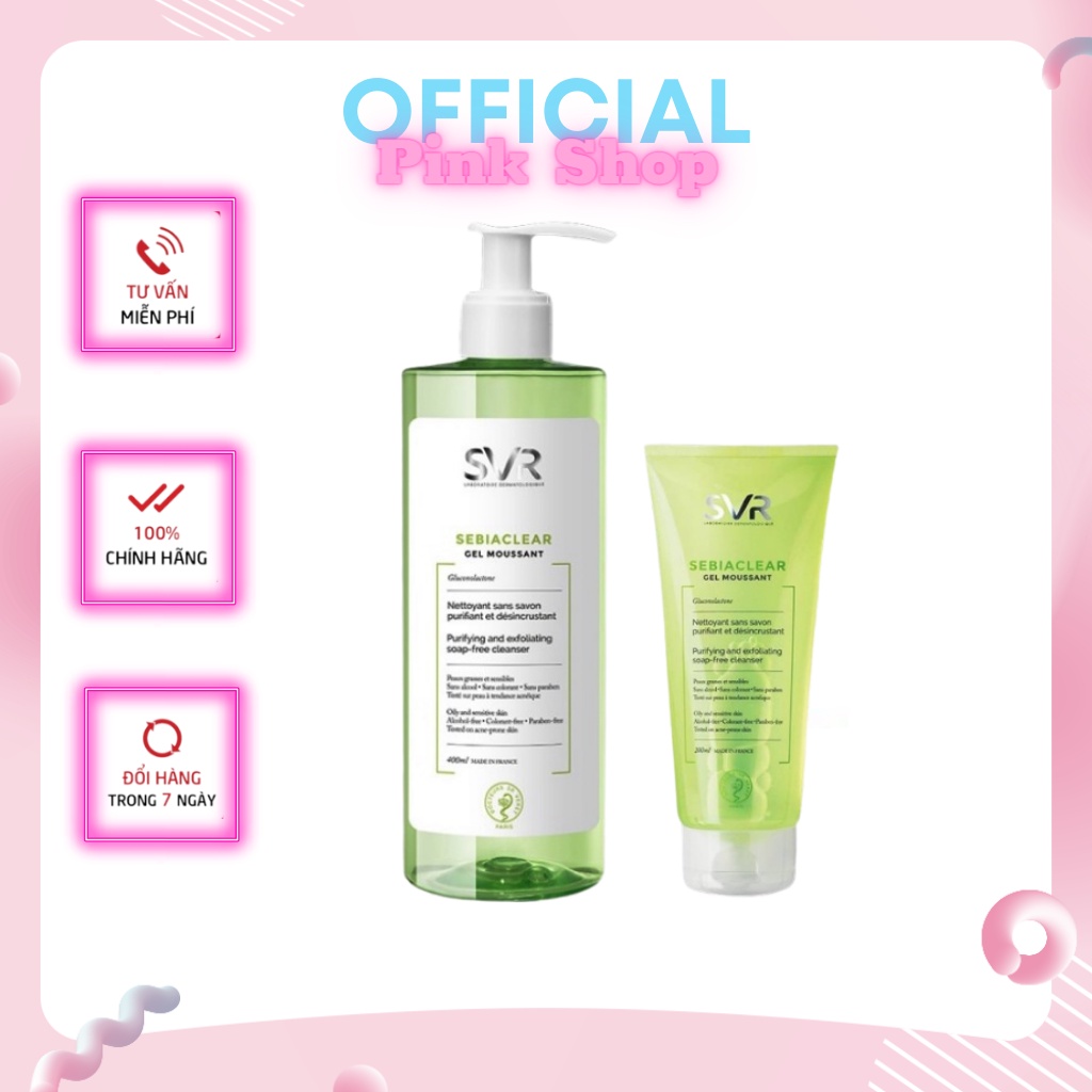 Sữa rửa mặt SVR Sebiaclear Gel Moussant cho da dầu mụn & da nhạy cảm hàng Pháp chuẩn chính hãng - Pink Shop