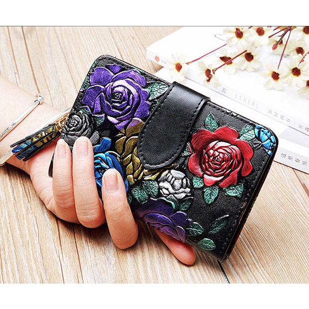 Women's Wallet Women's Short Genuine Leather Card Holder Student Korean Style Social Small Wallet Mini Coin Purse Folding Fashion