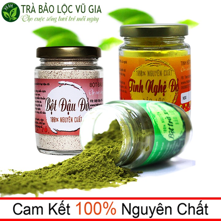 [Bộ 3] Bột Trà Xanh Nguyên Chất 100g + Bột Đậu Đỏ Nguyên Chất 100g + Tinh Nghệ Đỏ Nguyên Chất 100g - Vũ Gia