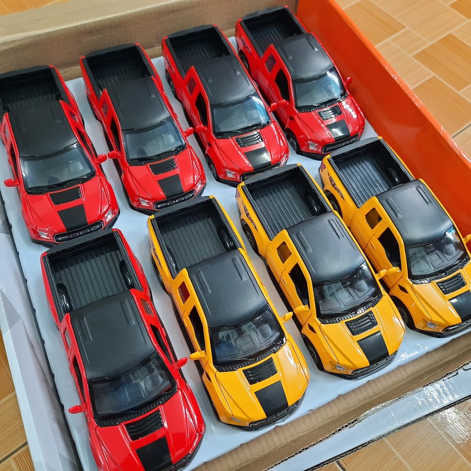 Xe mô hình ô tô Ford raptor F150 tỉ lệ 1:32 - Xe đồ chơi trẻ em bằng kim loại chạy cót có đèn và âm thanh mở được cửa