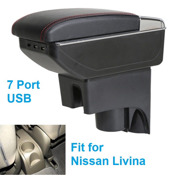 Hộp tỳ tay, đệm tỳ tay lắp cho xe ô tô Nissan Livina tích hợp 7 cổng USB