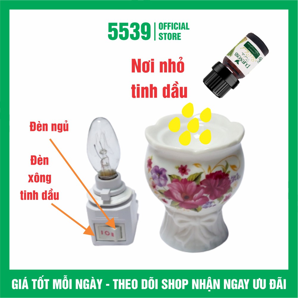 Đèn ngủ xông tinh dầu cắm tường chất liệu gốm sứ cao cấp vừa đèn ngủ vừa đèn xông tinh dầu - Shop 5539