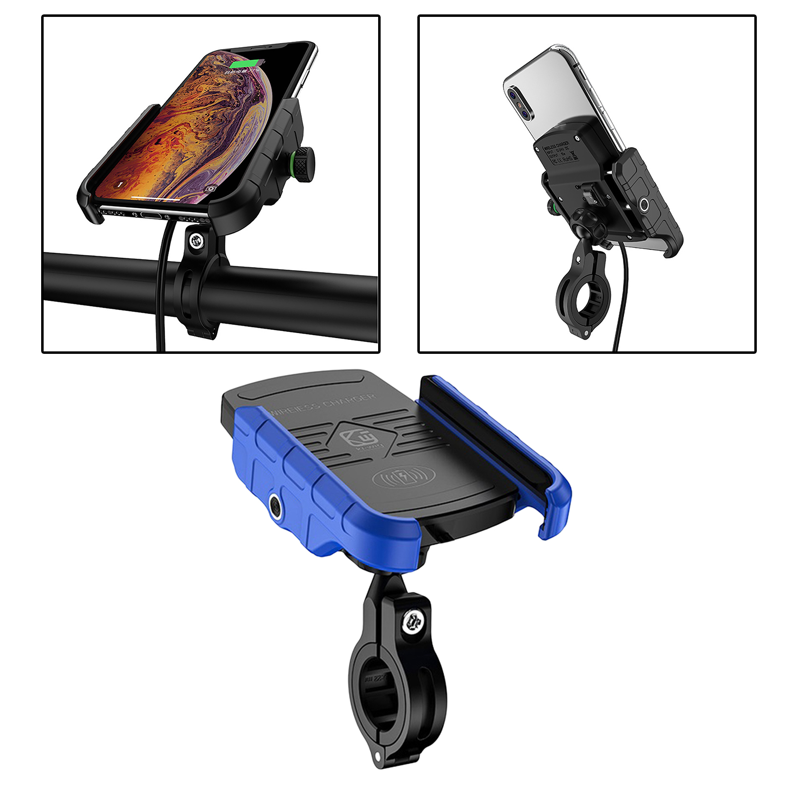 SafeTrip Motorcycle 15W Qi Cell Phone Holder for 3.5-6.5 inch Cellphones