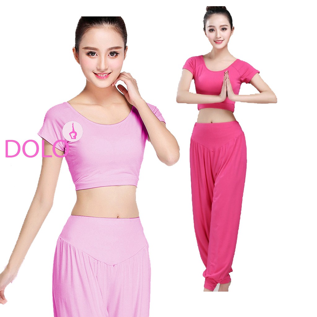 BỘ ALIBABA HỒNG ĐẬM - áo croptop có  mút, quần bo gấu, cotton mịn loại 1 - quảng châu